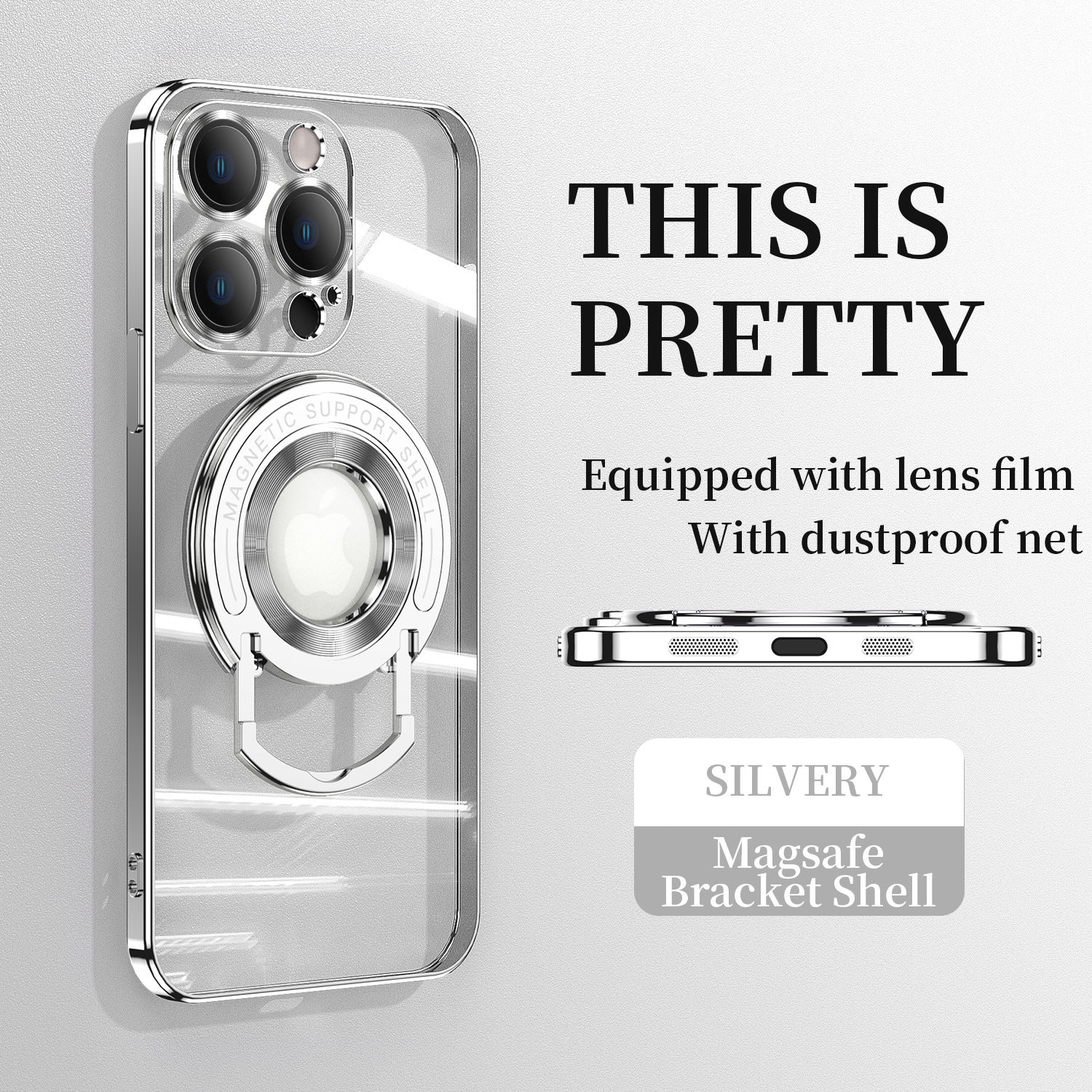 Magnetic Suction Bracket Electroplated Clear Protective Phone Case For iPhone